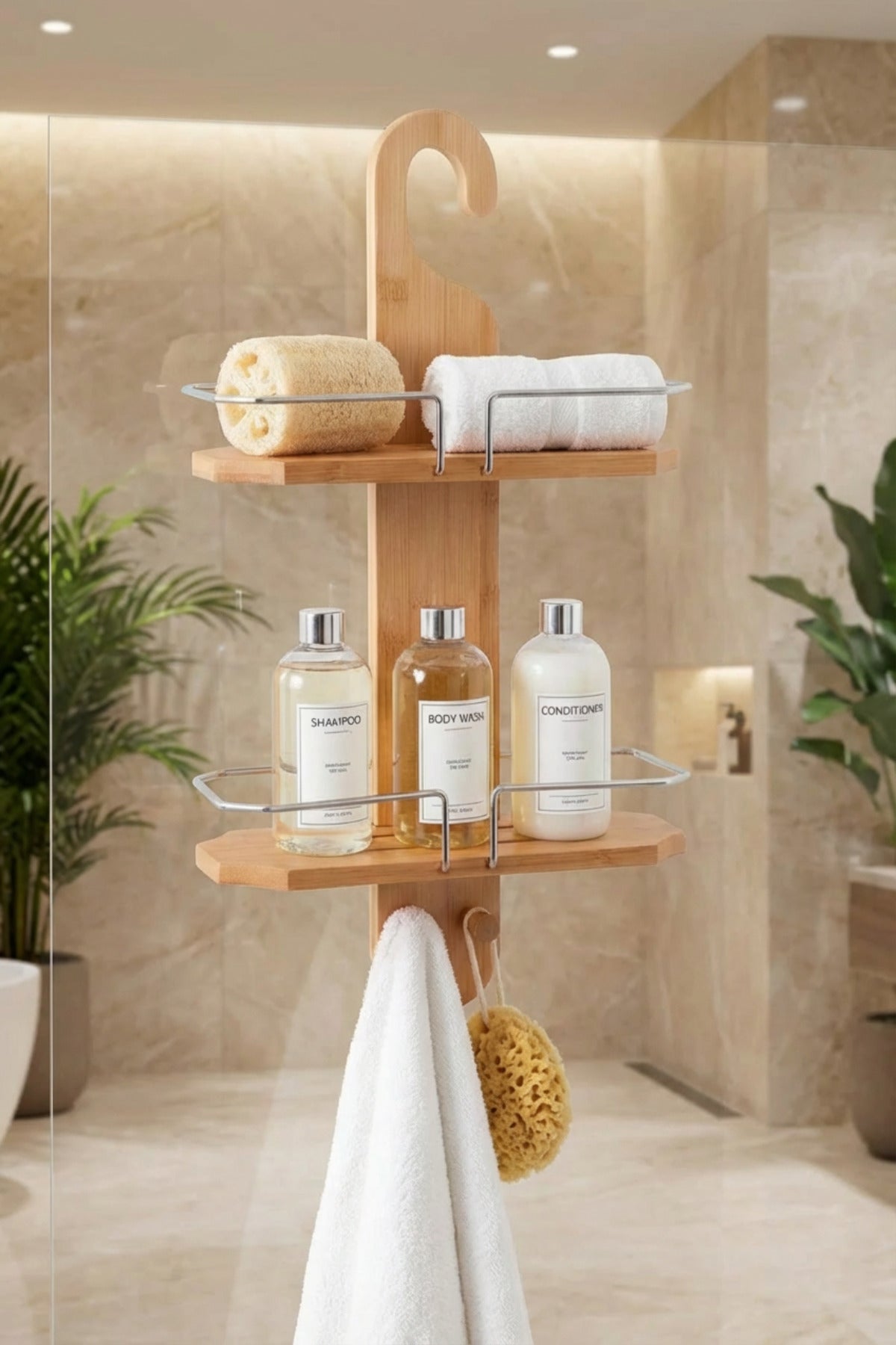 Bambu Banyo Düzenleyici Organizer Banyo Köşeliği, Şampuanlık