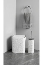 5 Parça Banyo Seti, Kalp Desenli, Beyaz Silver, Kare, Click Kapaklı, Hacim: 8 litre