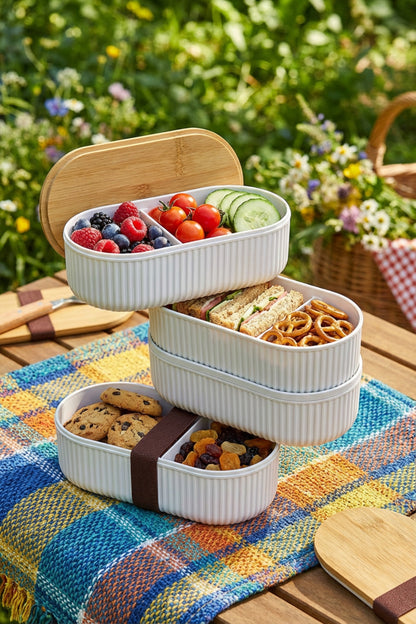 Bambu Kapaklı Saklama ve Beslenme Kutusu – 2 Katlı, 20 x 9 x 5,5 cm