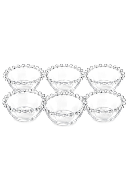 6'lı Cam Kase Seti, Şeffaf, 10x5 cm – Boncuk Kenar