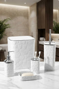 5 Parça Banyo Seti, Kalp Desenli, Beyaz Silver, Kare, Click Kapaklı, Hacim: 8 litre