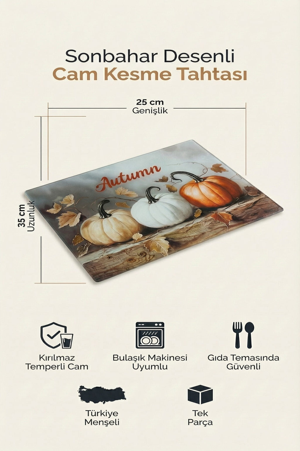 Cam Kesme Tahtası Kırılmaz Temperli 25x35 cm Sonbahar Desenli Kaymaz - Görsel 2