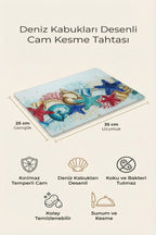 Cam Kesme Tahtası Kırılmaz Temperli 25x35 cm Deniz Kabukları Desenli Kaymaz - Görsel 2