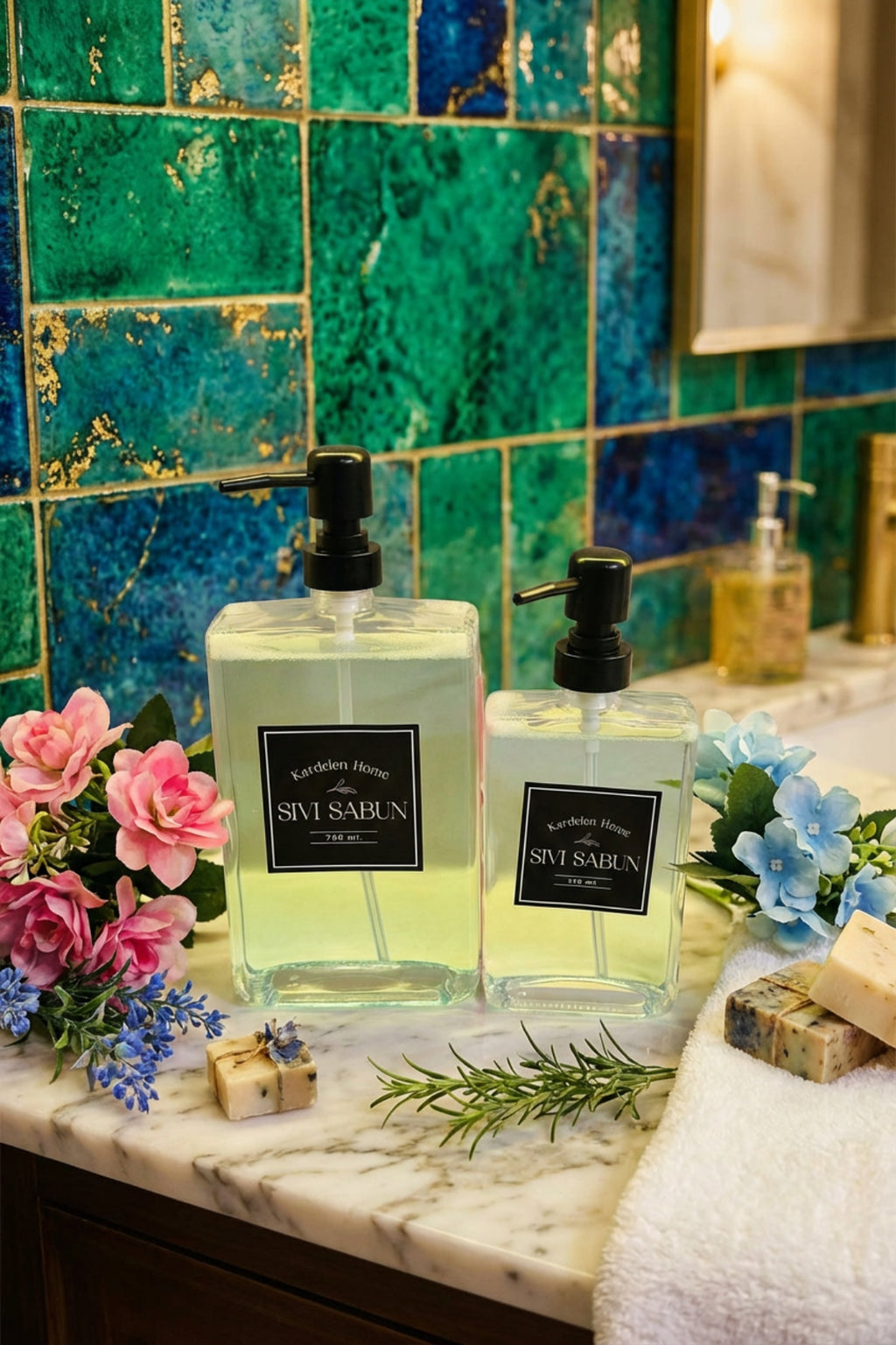 350 ml+500 ml İkili Modern Ve Şık Tasarım Cam Sıvı Sabunluk Seti