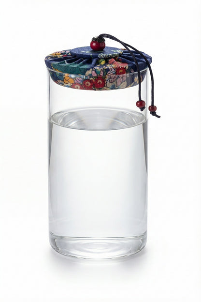 1000 ml Borosilikat Cam Hava Geçirmez Kumaş Kaplama Bambu Kapaklı Kavanoz, çap:8 cm, h:25 cm