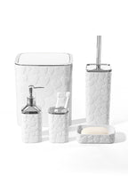 5 Parça Banyo Seti, Kalp Desenli, Beyaz Silver, Kare, Click Kapaklı, Hacim: 8 litre