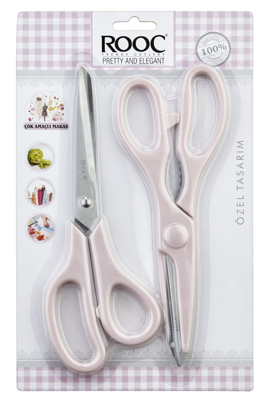 Tırtıklı Ağız 2'li Çok Amaçlı Makas Seti – Büyük Boy Pembe, 23 Cm
