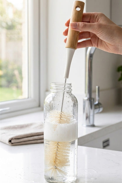 Bambu Saplı Uzun Şişe, Sürahi ve Termos Temizleme Fırçası, 33 cm