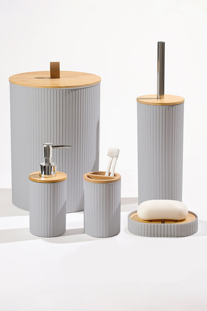 5 Parça Yuvarlak Banyo Seti, Bambu Kapaklı, Hacim: 7 litre