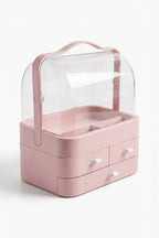 Pembe Makyaj Organizeri, 35x26x17,5 cm, 3 Çekmeceli, Şeffaf 90° İki Kapaklı - görsel 3