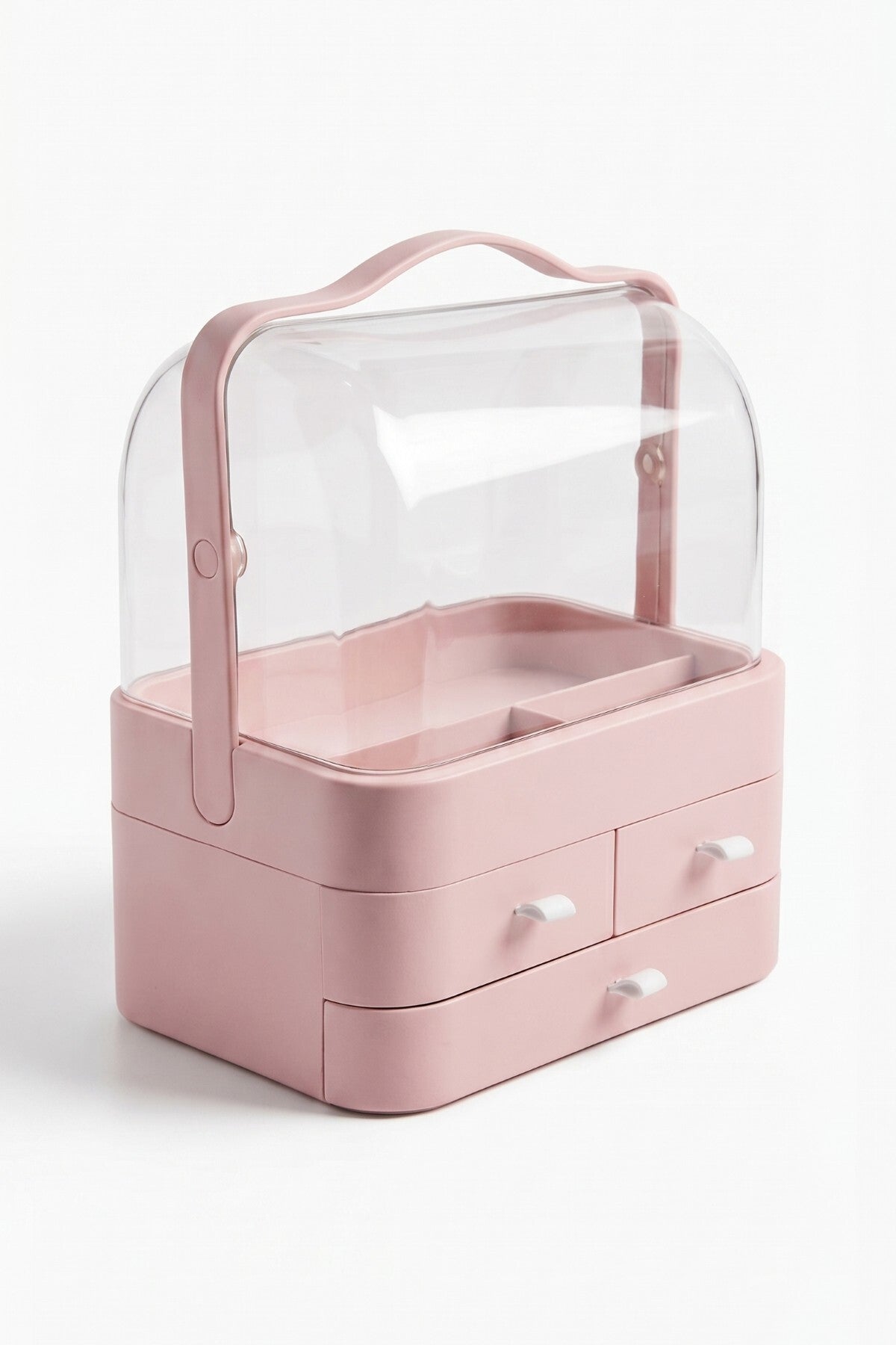 Pembe Makyaj Organizeri, 35x26x17,5 cm, 3 Çekmeceli, Şeffaf 90° İki Kapaklı - görsel 3