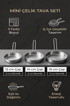 3’lü Kompakt Çelik Tava Seti – (12 cm, 14 cm, 16 cm)