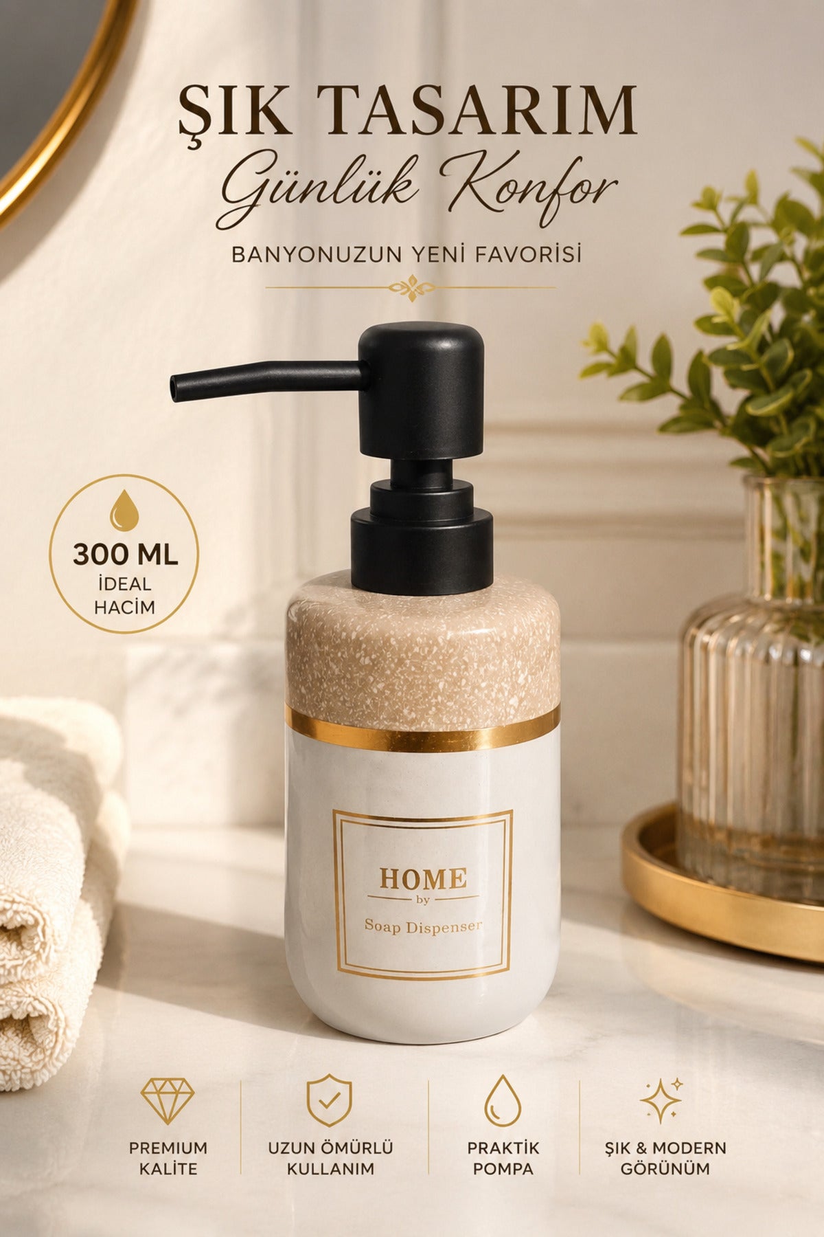300 ml Seramik Lenora Sıvı Sabunluk, 7 cm çap, 18 cm yükseklik
