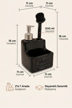 500 ml Siyah Seramik Sıvı Sabunluk Deterjanlık Fırçalık, 11x11x18 cm - görsel 4