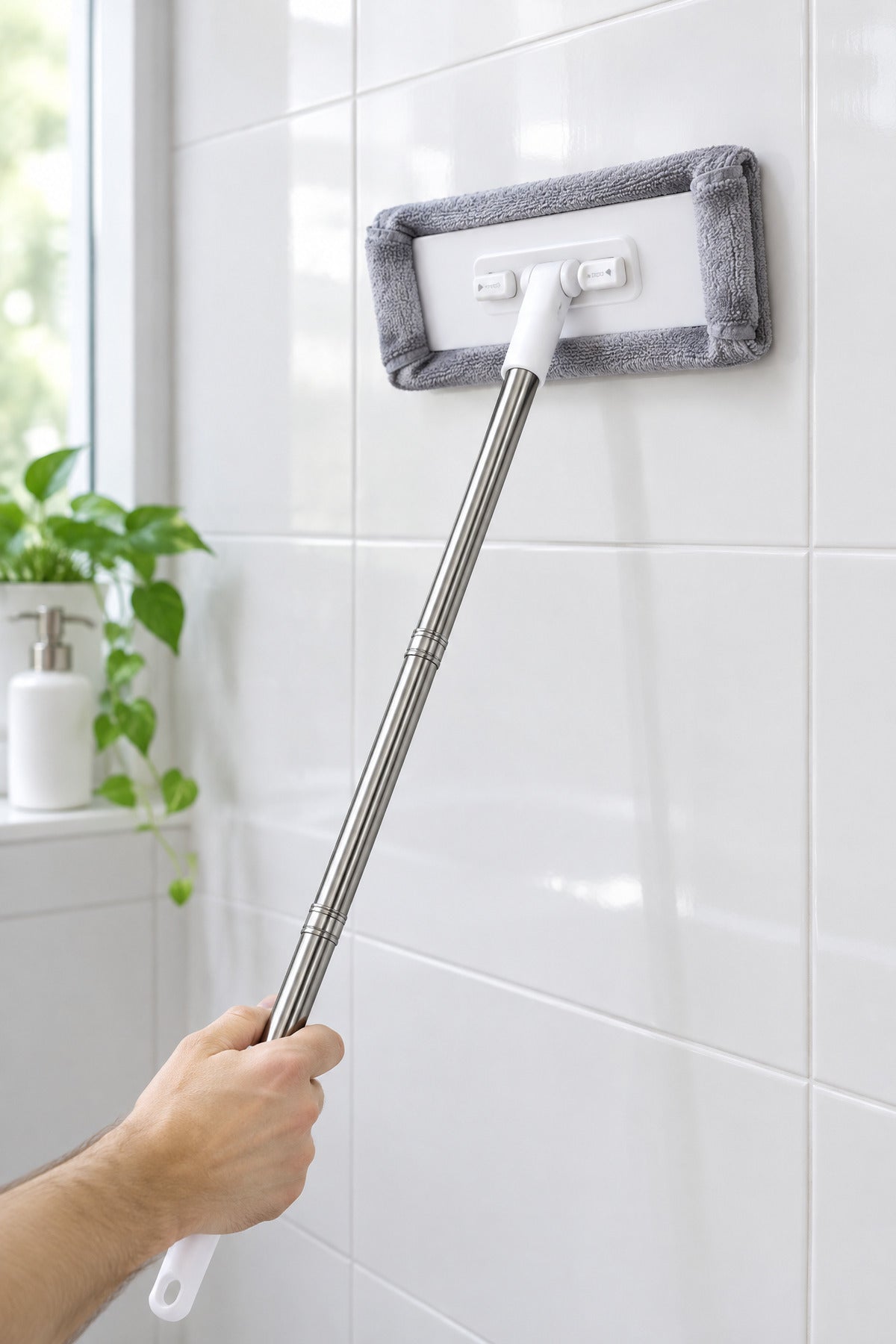 Mandallı Düz Mop, Bez Tutuculu Başlık, 3 Parçalı Çelik Saplı, Beyaz