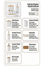 Desenli 7 Parça Bambu Kapaklı ve Aksesuarlı Banyo Seti