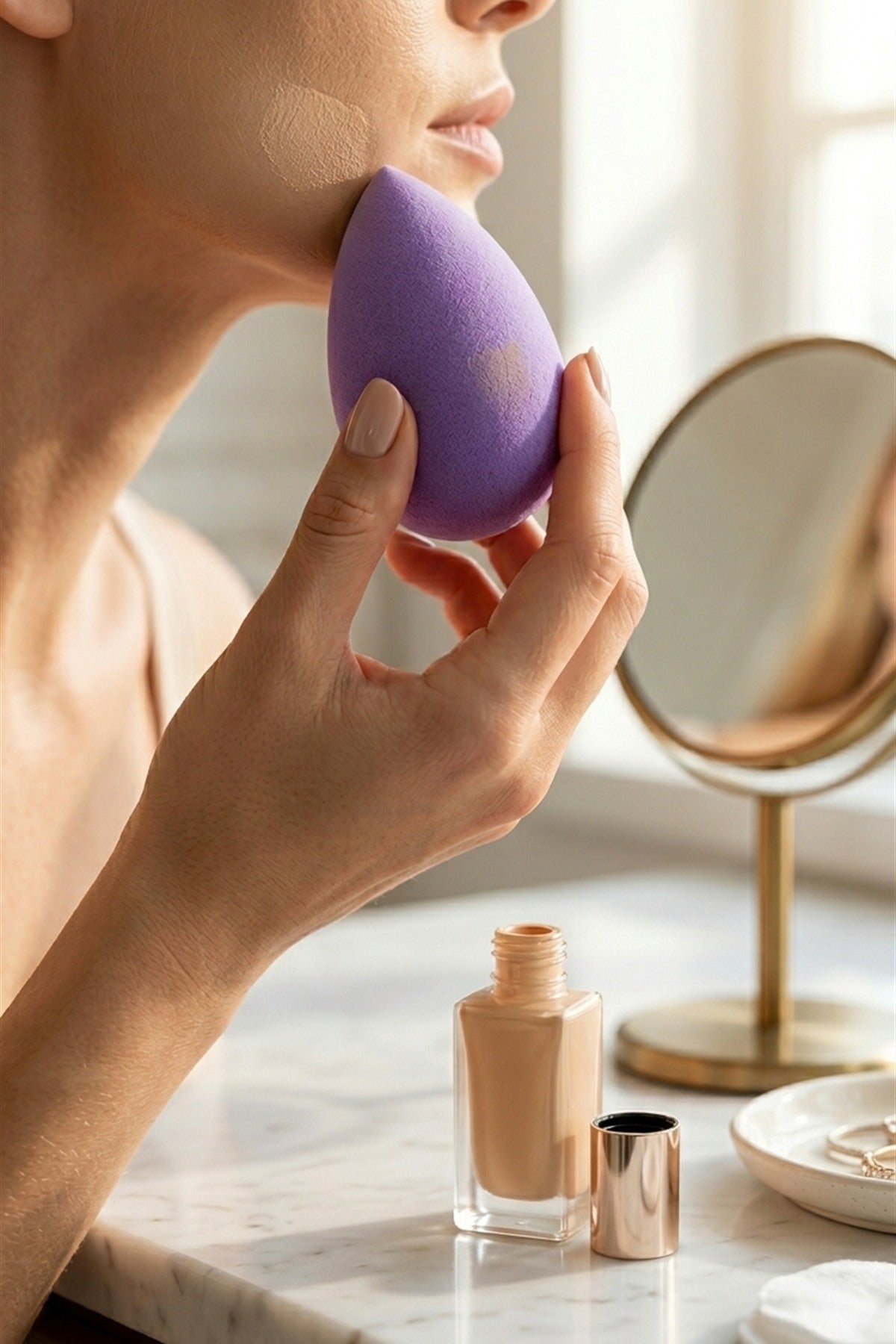 Makyaj Süngeri Mor Beauty Blender Fondöten ve Kapatıcı Uygulama Süngeri, 6 cm