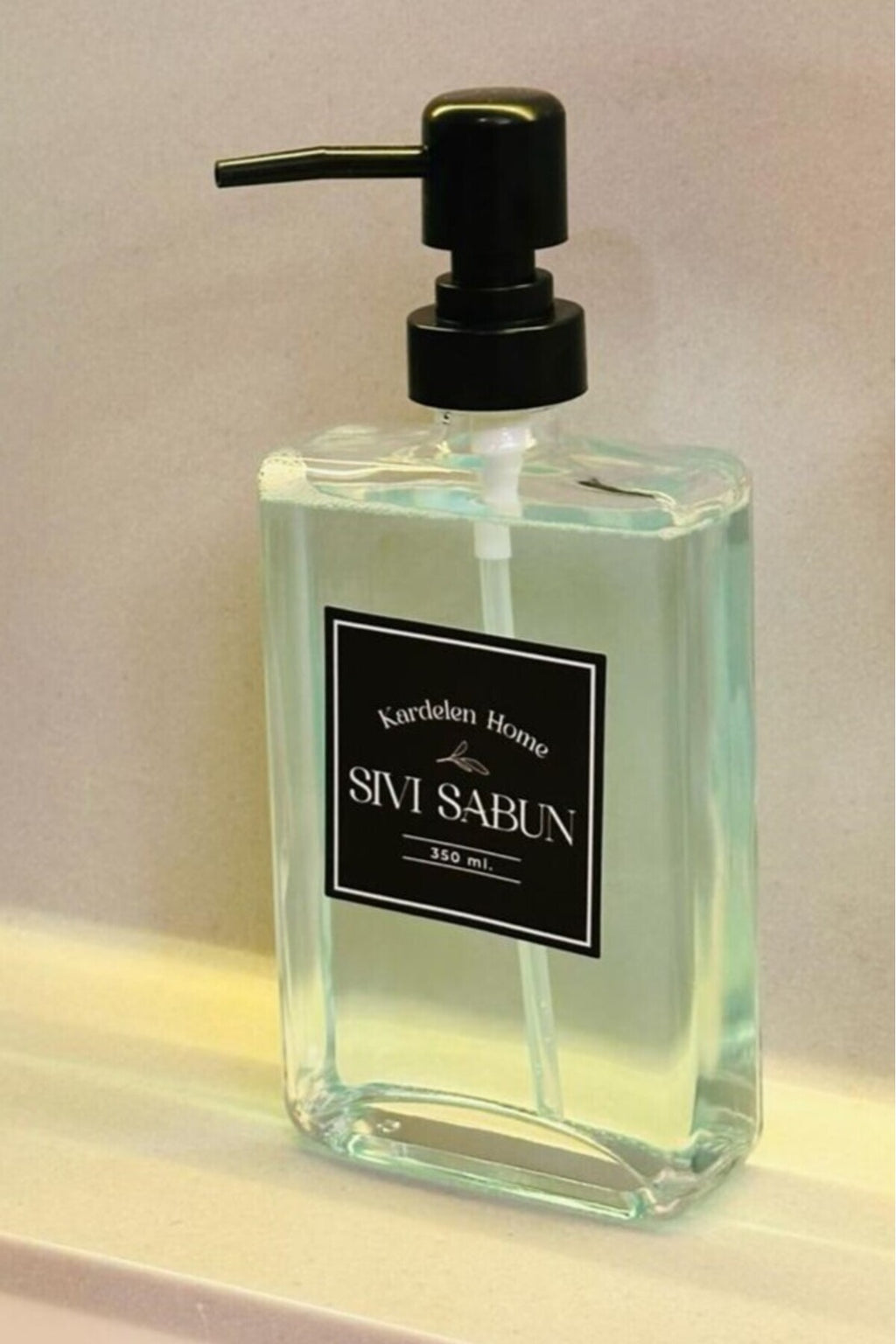 350 ml Modern Ve Şık Tasarım Cam Sıvı Sabun & Deterjanlık