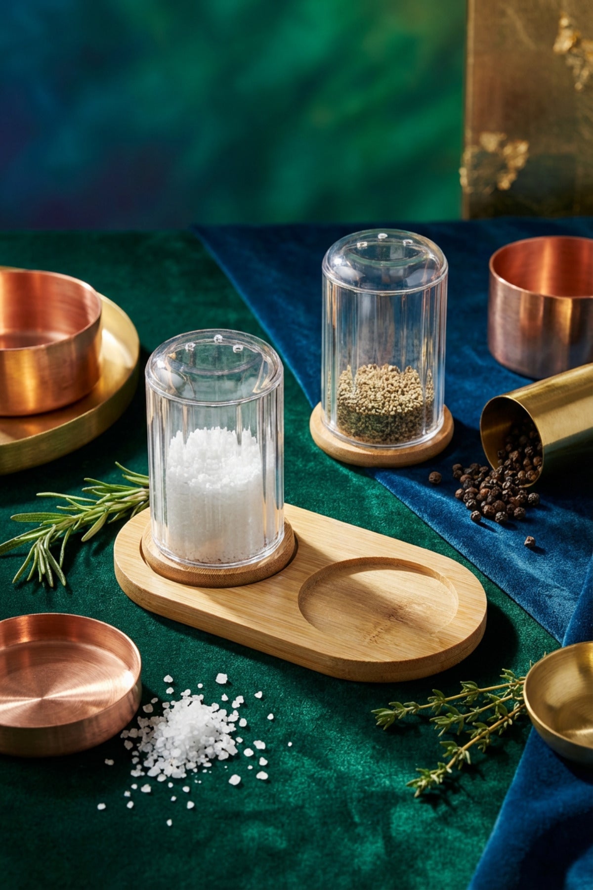 Bambu Standlı Tuzluk & Baharatlık Seti – 2’li