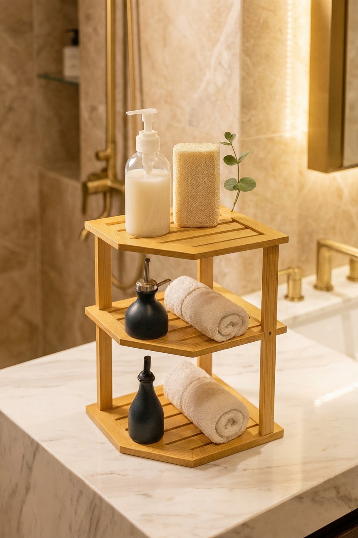Bambu 3 Katlı Mutfak & Banyo, Mutfak Düzenleyici Organizer, 23 cm × 25 cm × 25 cm