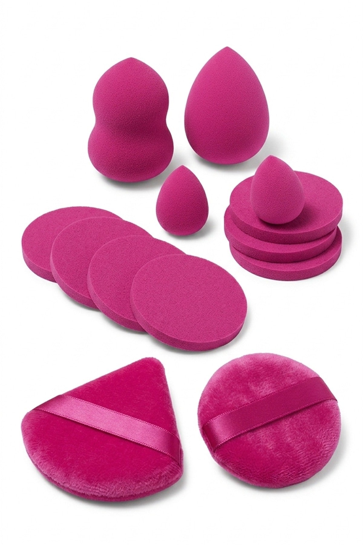 Pembe Renk 10 Parça Profesyonel Makyaj Süngeri Seti Pudra Puff Blender