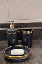 Banyo Seti 5'li,akrilik-çöpkovası,wc Fırçalık,sıvı Sabunluk,diş Fırçalık,el Sabunluk,gold Renk Detay