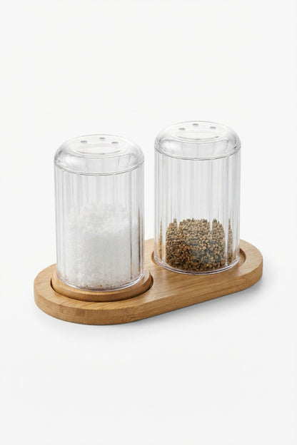 Bambu Standlı Tuzluk & Baharatlık Seti – 2’li
