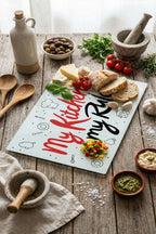 Cam Kesme Tahtası Kırılmaz Temperli 25x35 cm My Kitchen My Rules Yazılı Desenli - Görsel 6