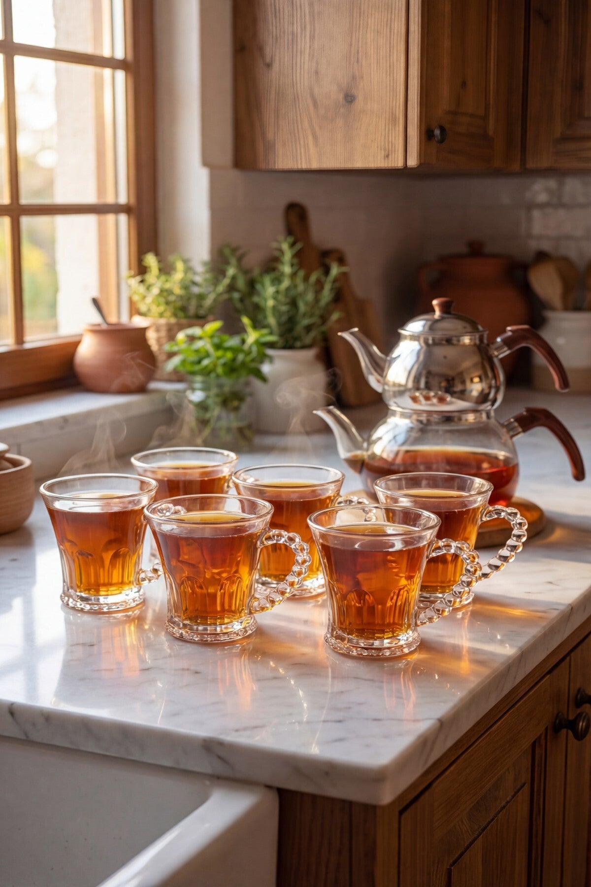 6’lı Boncuk Kulplu Cam Bardak Seti 100 ml, Yükseklik 8 cm, Ağız Çapı 7,5 cm Şık Tasarım