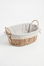 Oval Bambu Ekmek Sepeti, 30 x 21 x 10 cm, Dantelli Çiçek Desenli Kumaş, Metal Çerçeve - görsel 4