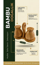 Kulplu Stantlı Bambu Tuzluk & Karabiberlik Seti – Doğal Bambu Baharatlık