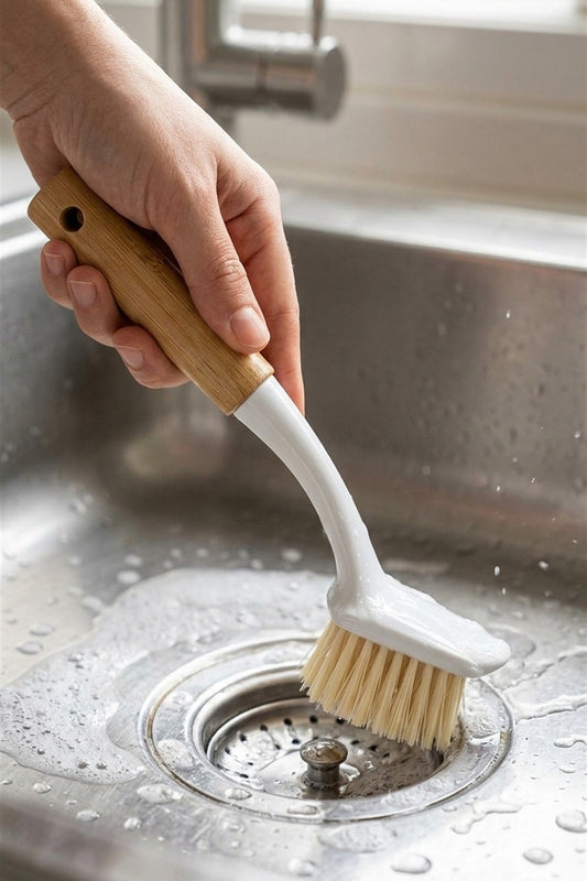 Bambu Saplı Kompakt Bulaşık ve Lavabo Temizleme Fırçası, Kısa Sap, 22 cm