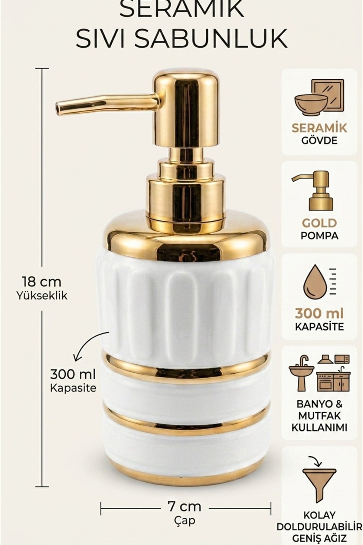Seramik Sıvı Sabunluk, 300 ml, 7x18 cm - görsel 2