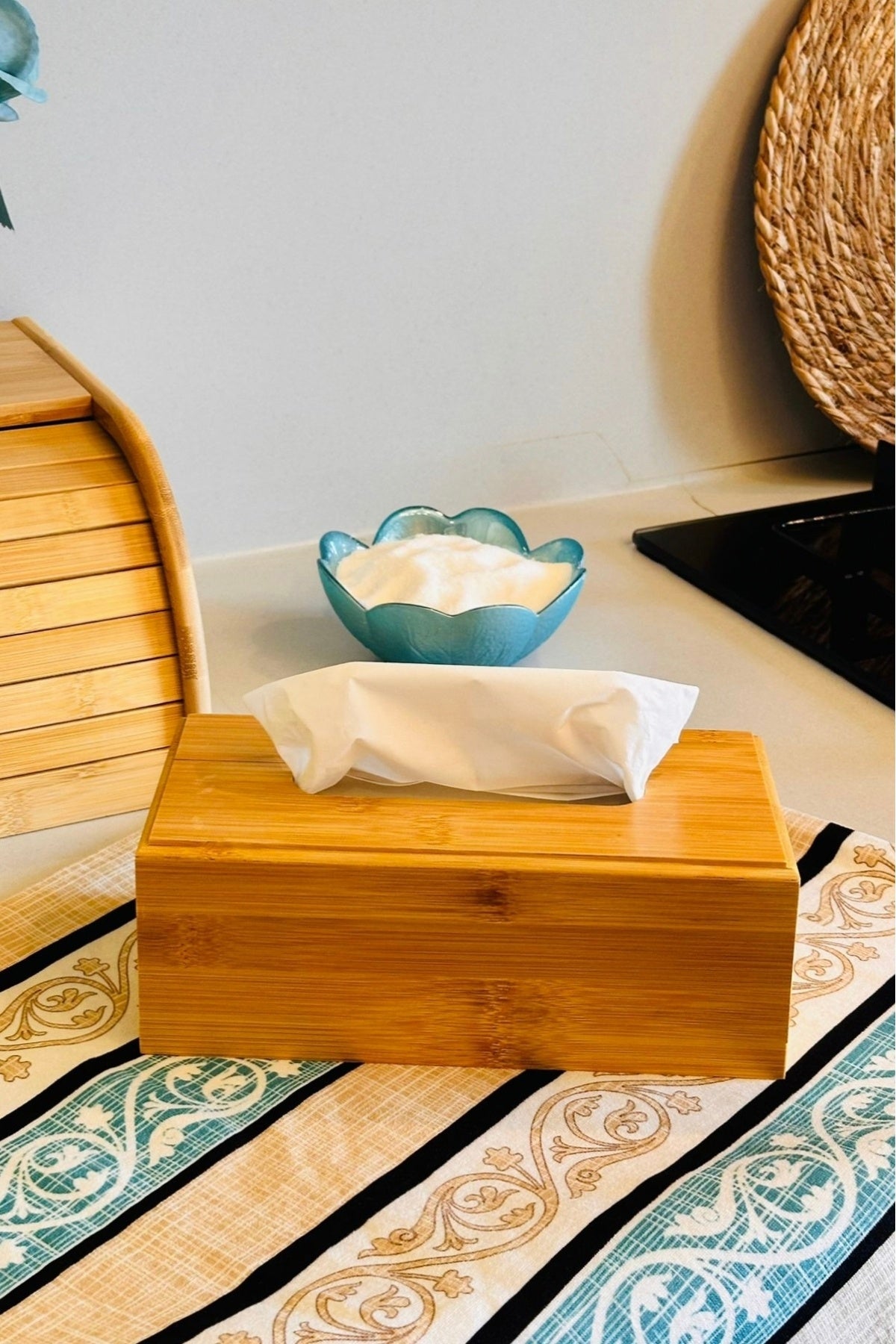Bambu Peçetelik, 23 cm x 11 cm x 8,5 cm ebatlarında Doğal Bambu Ahşap Peçetelik