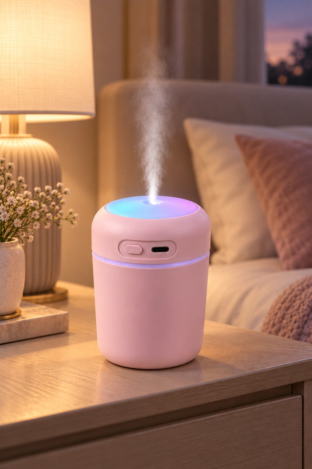 Hava Nemlendirici 300 ml, USB Şarjlı, LED Işıklı, 7,5 x 11 cm