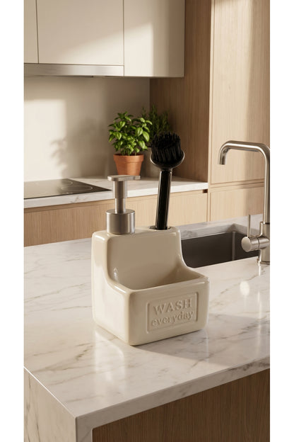 500 ml Seramik Sıvı Sabunluk Deterjanlık Fırçalık, 11x11x18 cm