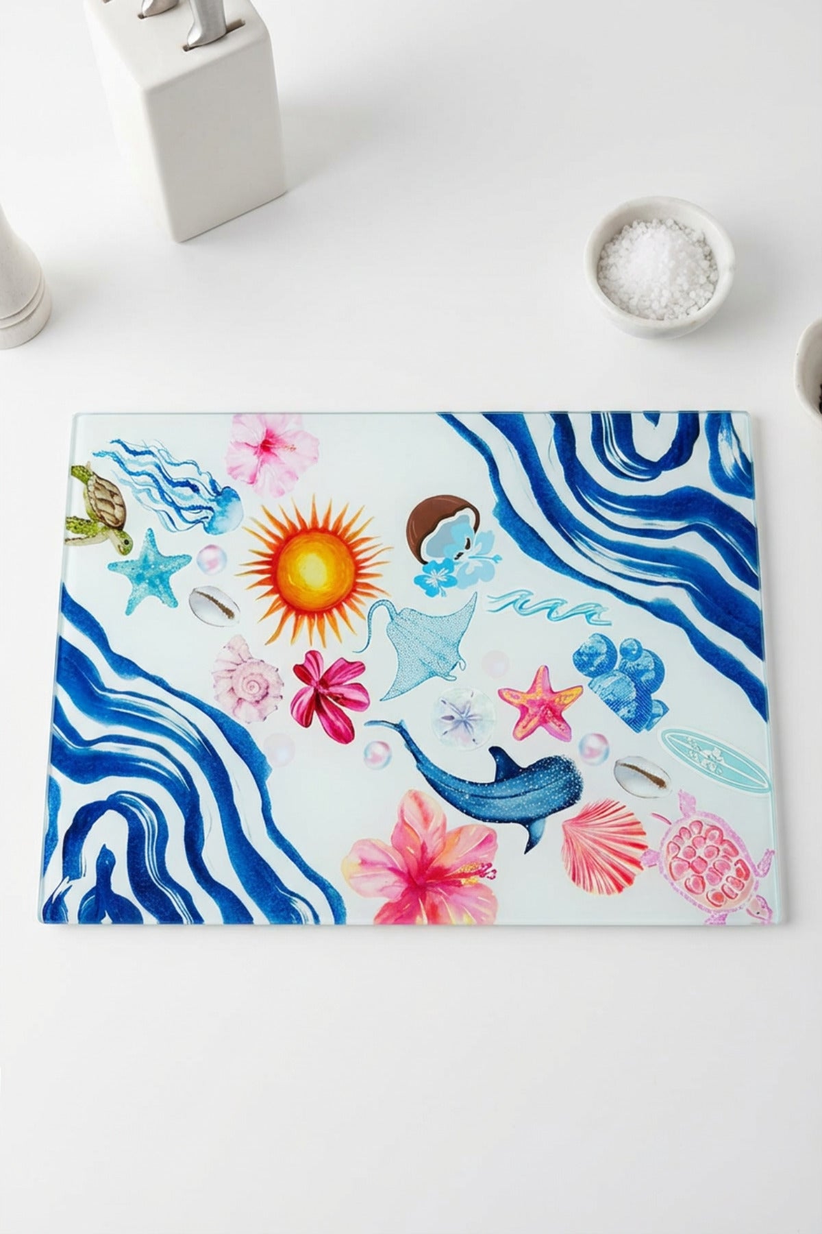 Cam Kesme Tahtası Kırılmaz Temperli 25x35 cm Akdeniz Desenli Cam Kaymaz - Görsel 4
