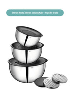 3'lü 304 Çelik Rendeli Saklama ve Karıştırma Kabı Seti (16 cm-1,35 Lt, 20 cm-2,70 Lt, 24 cm-4,60 Lt)