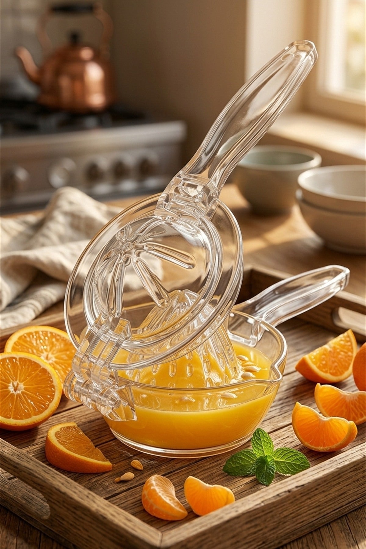 Akrilik Limon Sıkacağı Manuel Narenciye Presi Çekirdek Ayırıcılı Kırılmaya Dayanıklı Plastik Şeffaf