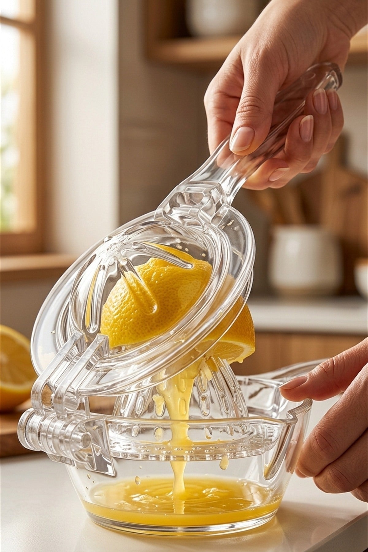 Akrilik Limon Sıkacağı Manuel Narenciye Presi Çekirdek Ayırıcılı Kırılmaya Dayanıklı Plastik Şeffaf