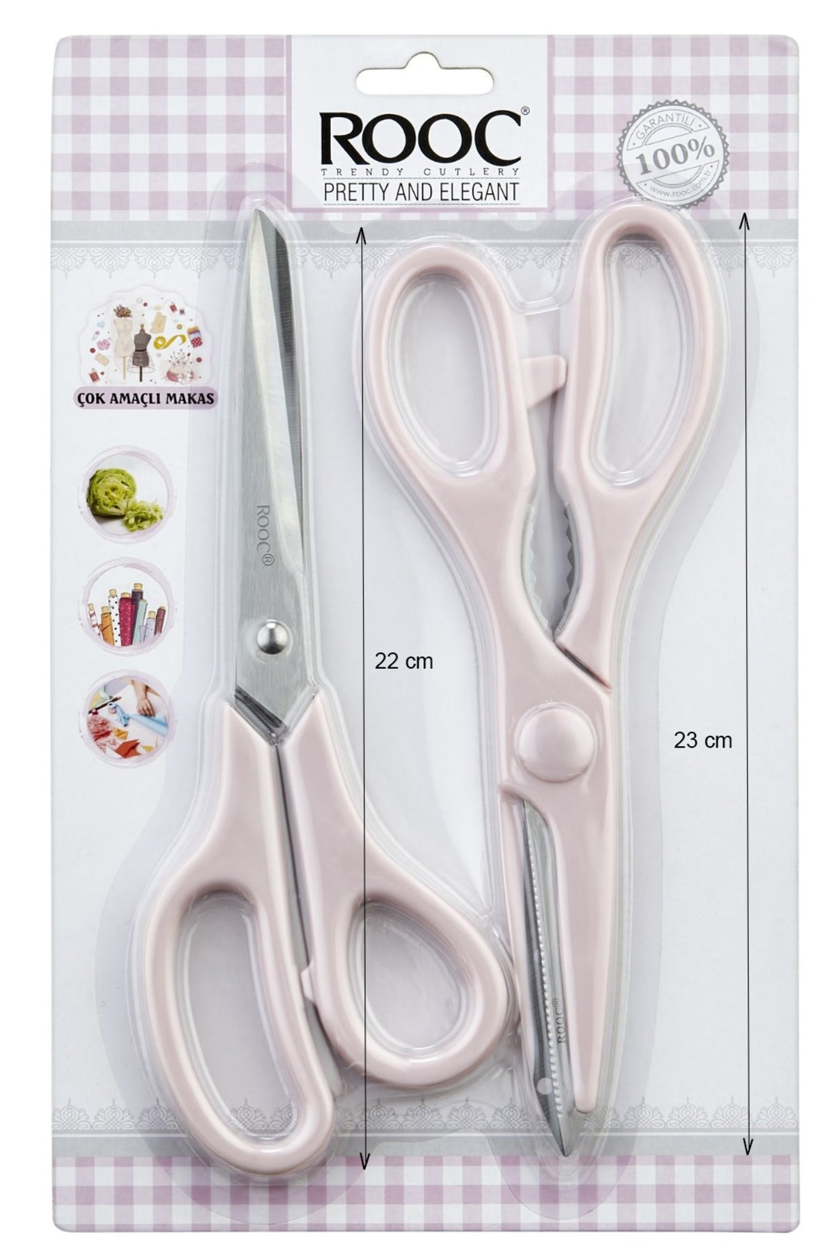 Tırtıklı Ağız 2'li Çok Amaçlı Makas Seti – Büyük Boy Pembe, 23 Cm