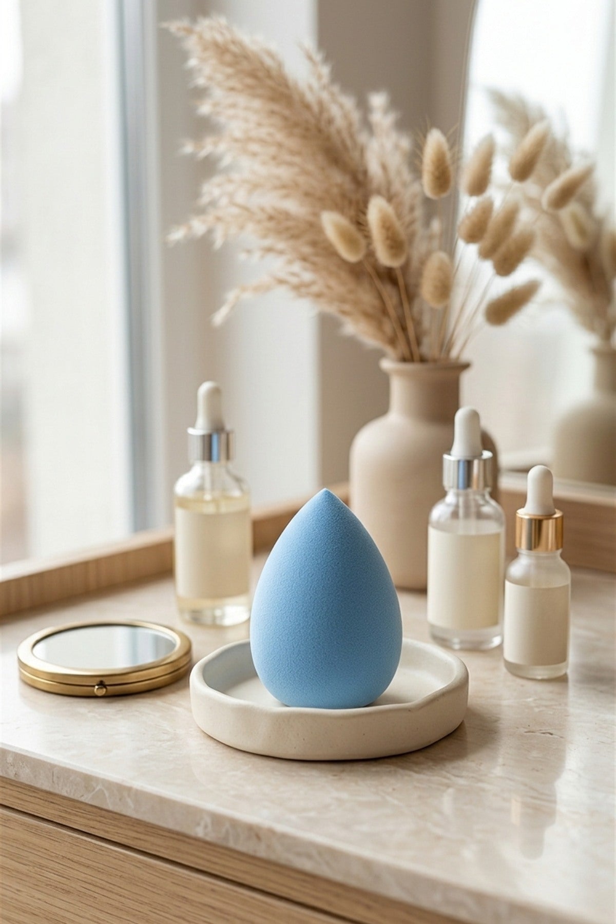 Makyaj Süngeri Mavi Beauty Blender Fondöten ve Kapatıcı Uygulama Süngeri, 6 cm