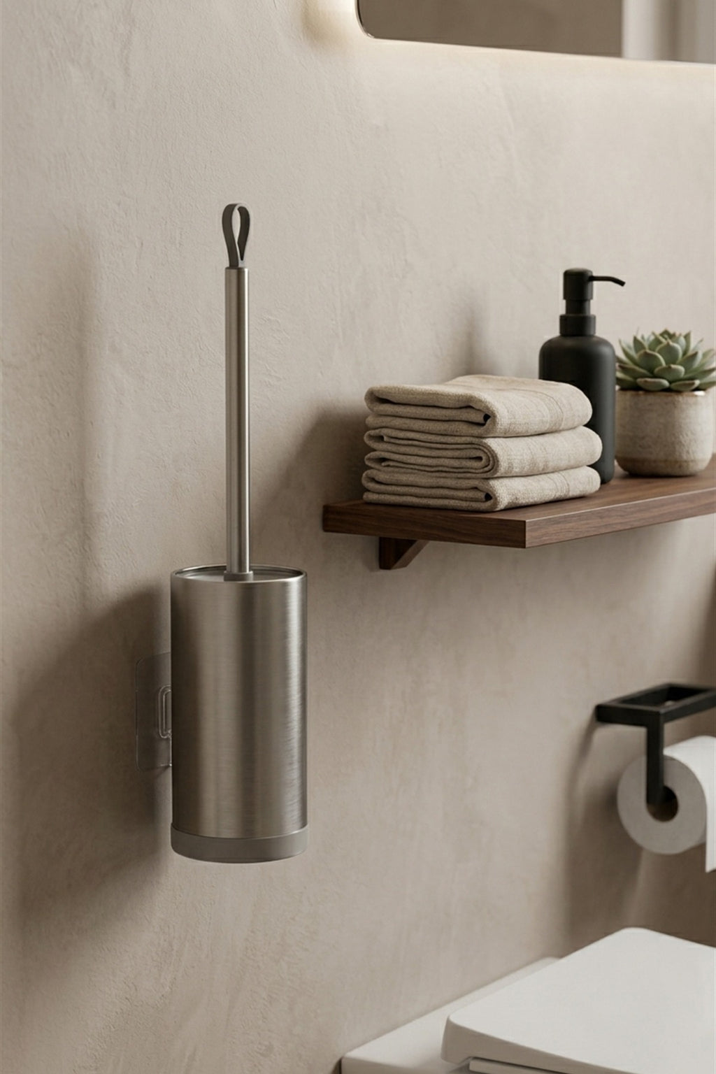 Metal WC Klozet Fırçası ve Fırçalık, Duvara Monte Edilebilir, 47 cm.