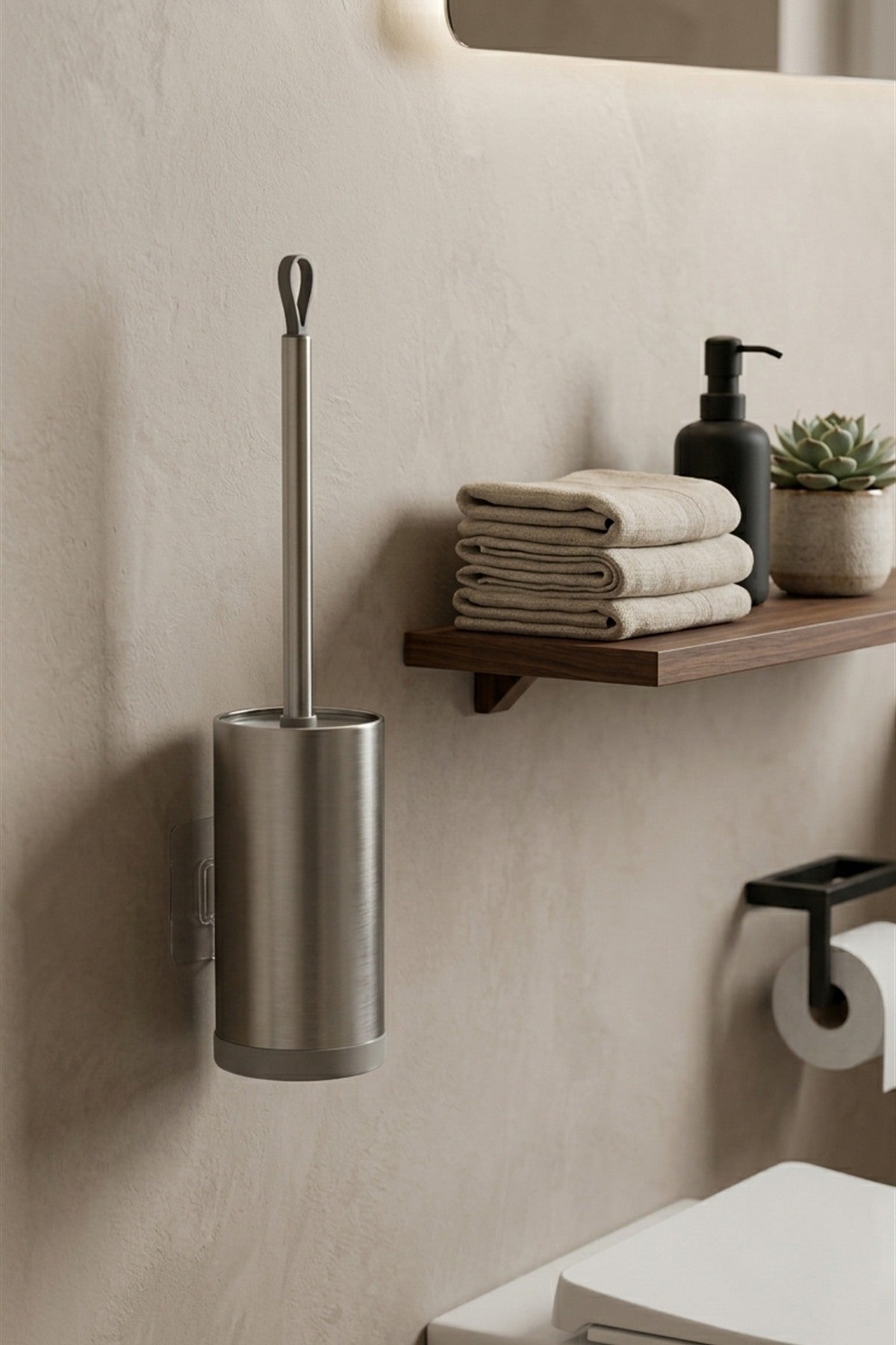 Metal WC Klozet Fırçası ve Fırçalık, Duvara Monte Edilebilir, 47 cm.