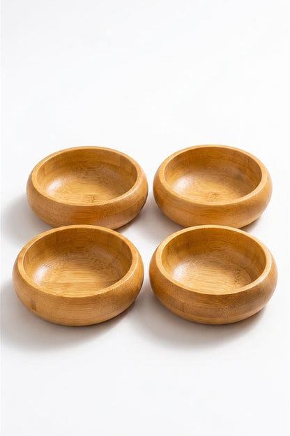 4'lü Bambu Çerezlik Seti – Doğal ve Şık Sunum Kaseleri (9 cm çap, 3,5 cm yükseklik)