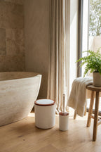 Elegan Kahve Beyaz 2’li Banyo Seti – 6 litre Çöp Kovası & WC Fırçalık Takımı