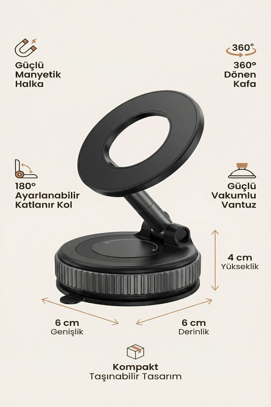 Katlanabilir Manyetik Vakumlu Telefon Tutucu, 6 x 6 x 4 cm