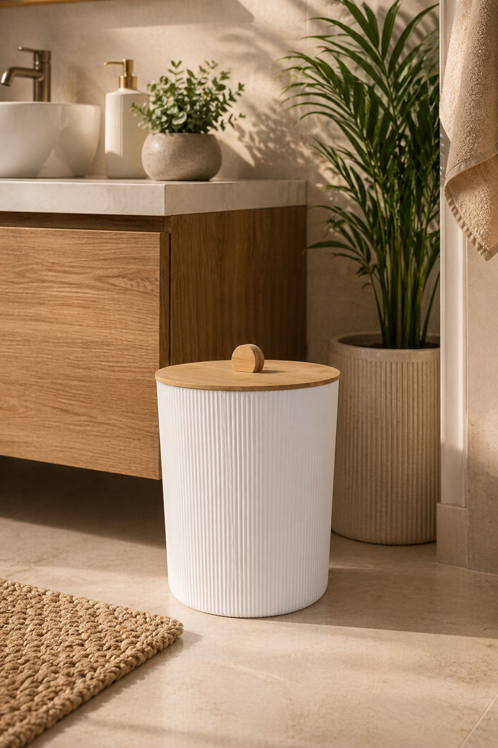 Doğal Bambu Kapaklı Çöp Kovası, 7 Litre, 20x23 cm Modern Şık Tasarım - görsel 3