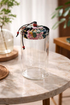 650 ml Borosilikat Cam Hava Geçirmez Kumaş Kaplama Bambu Kapaklı Kavanoz, çap: 8 cm, h: 18 cm – Siyah