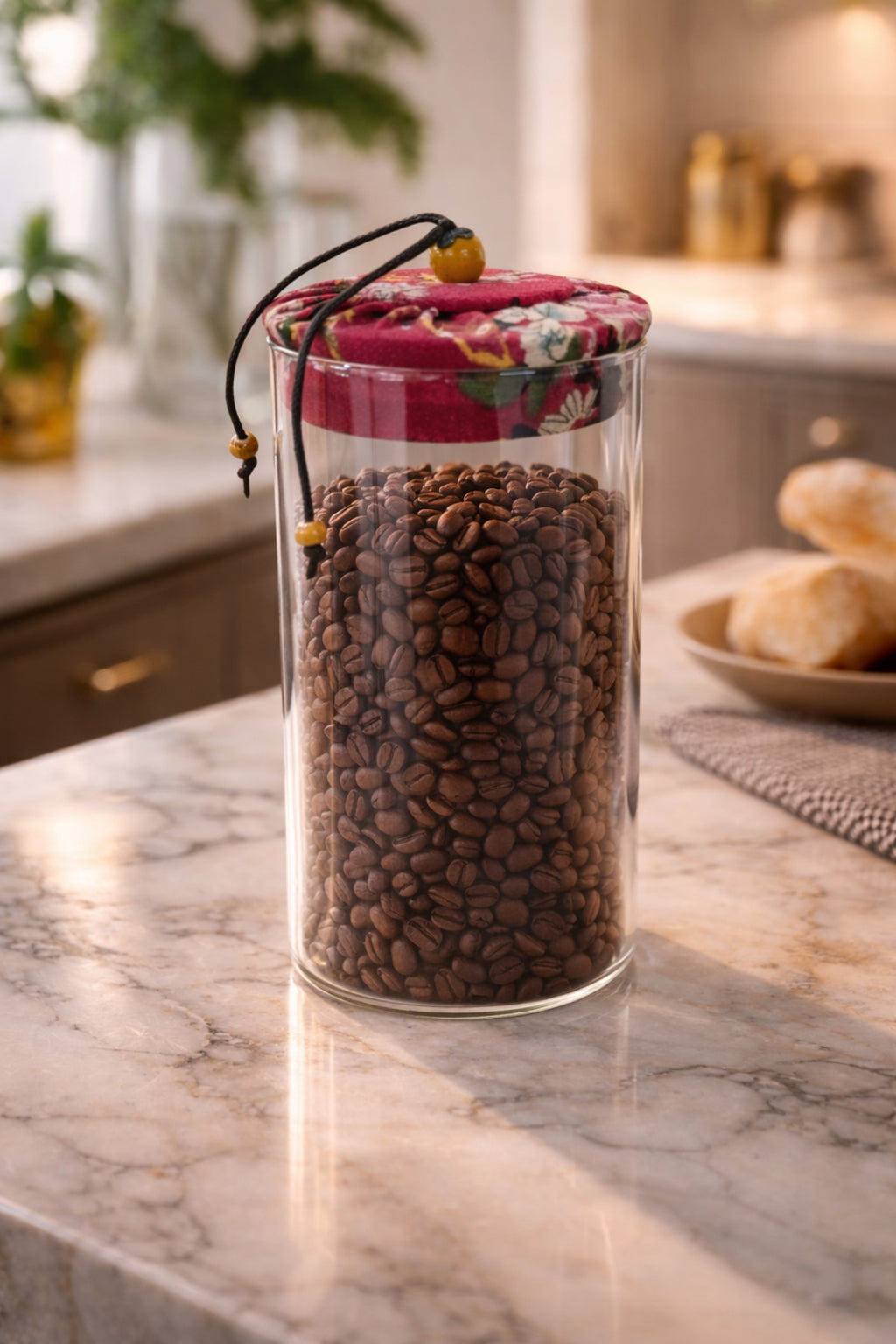 650 ml Borosilikat Cam Hava Geçirmez Kumaş Kaplama Bambu Kapaklı Kavanoz, çap: 8 cm, h: 18 cm